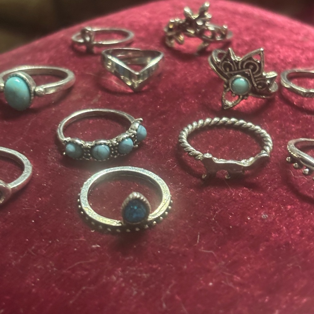 Elegant Silver and Turquoise Ring Set